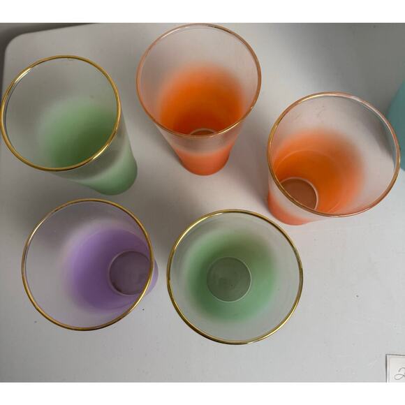 VTG Blendo Mid-Century Frosted Gold Trim 5 Glass and Pitcher Set West Virginia - Picture 13 of 16